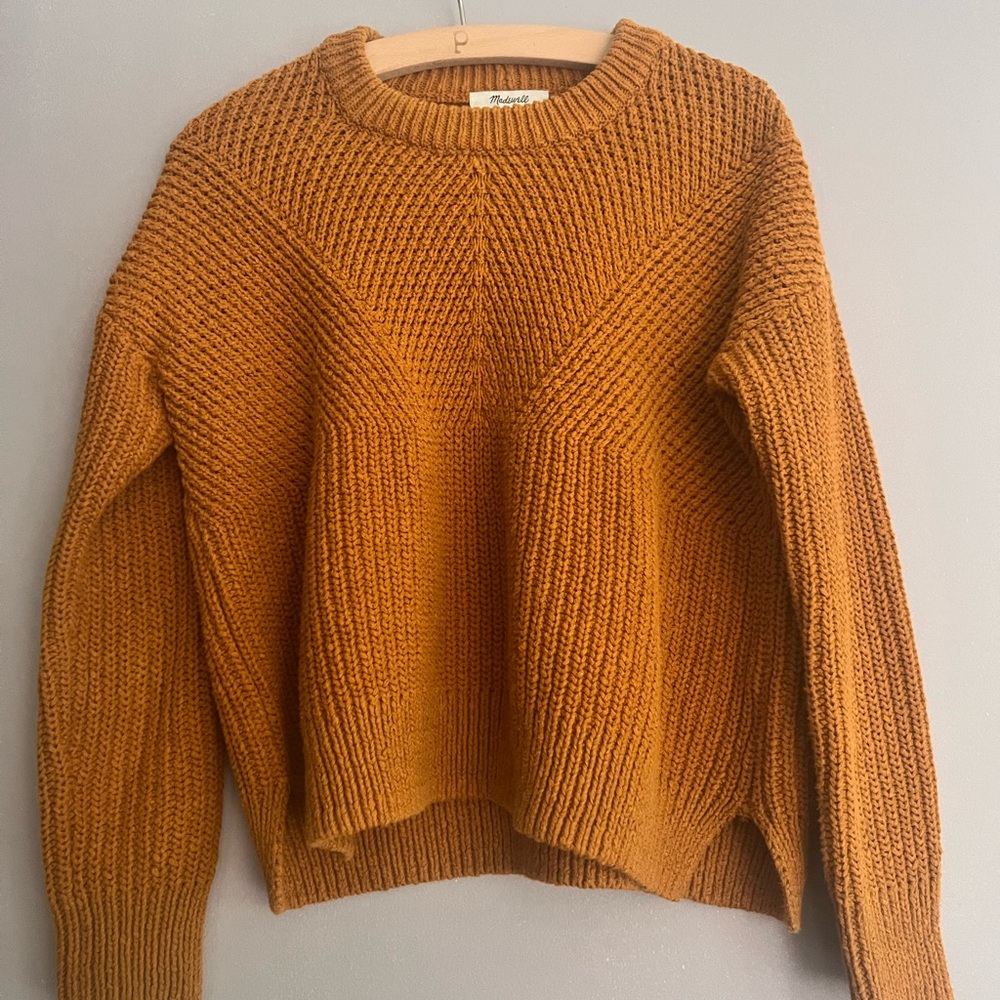 Madewell Brown Crew Neck Sweater with Ribbed Knit